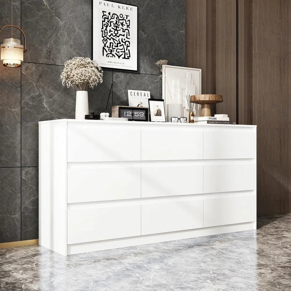 Modern White 9 Drawer Storage Cabinet Dresser Chest Of Drawers