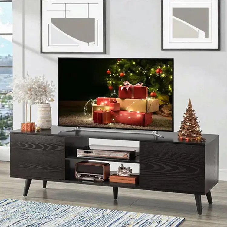 Modern Black Media Console TV Unit Stand Accent Cabinet