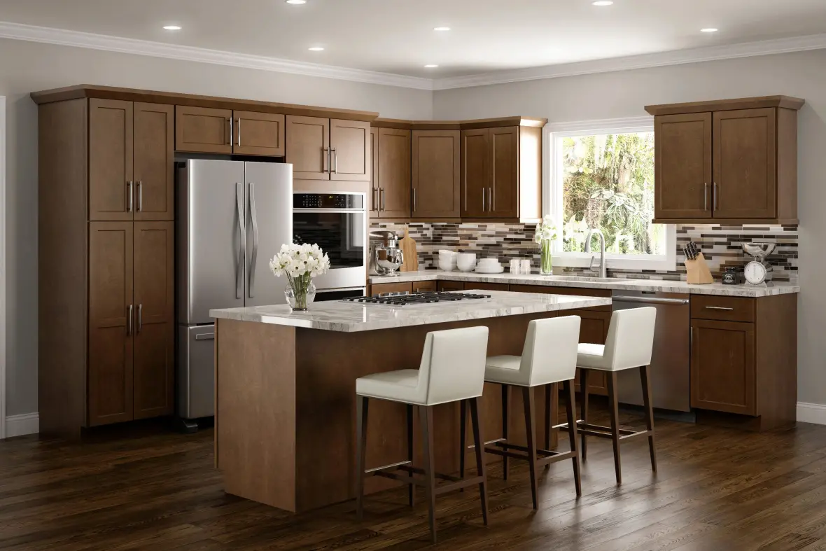 Traditional Brown Solid Wooden Kitchen Cabinets
