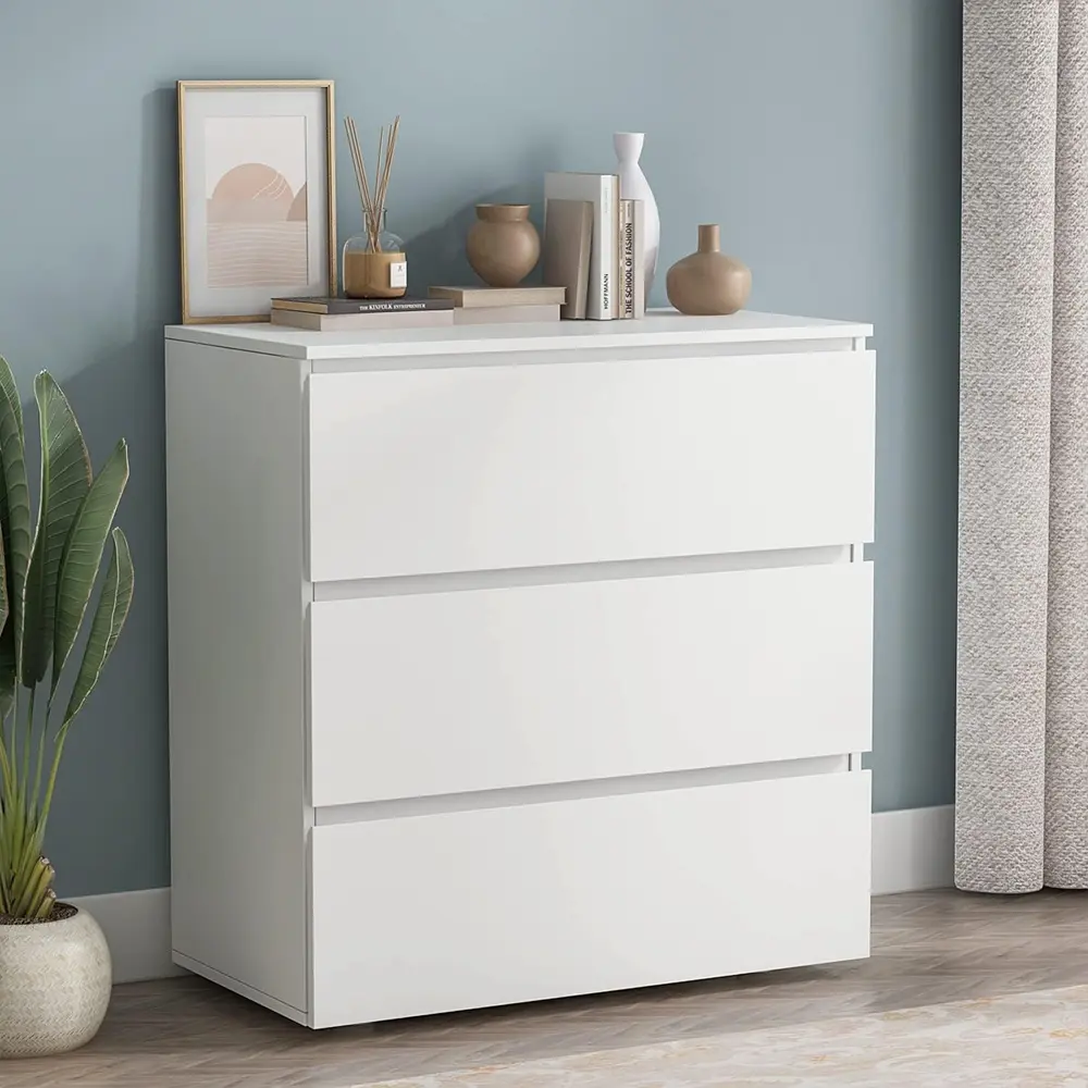 Modern Small White 3 Storage Drawer Dresser Cabinet Chest Of Drawers
