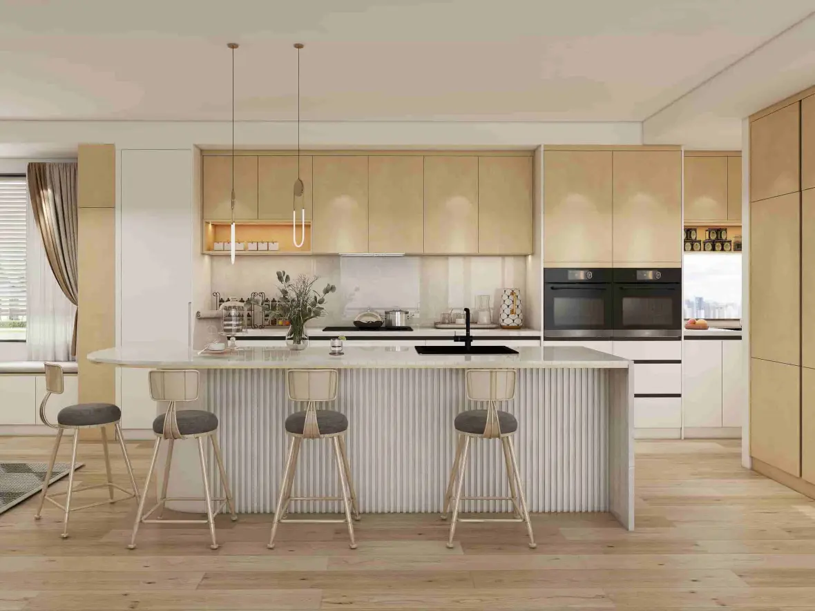 Modern Design Oak Wood Laminate Kitchen Cabinet