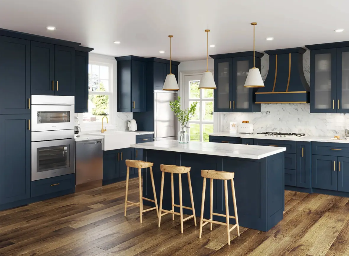 Navy Blue Shaker Kitchen Cabinets With Island