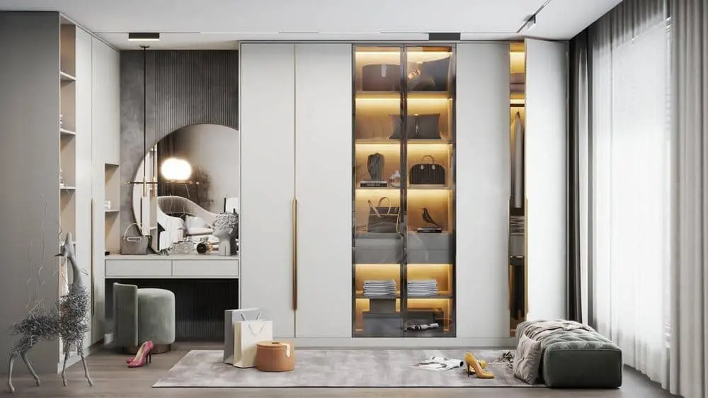 Modern Bedroom Large White Wooden Built In Wardrobe Closet