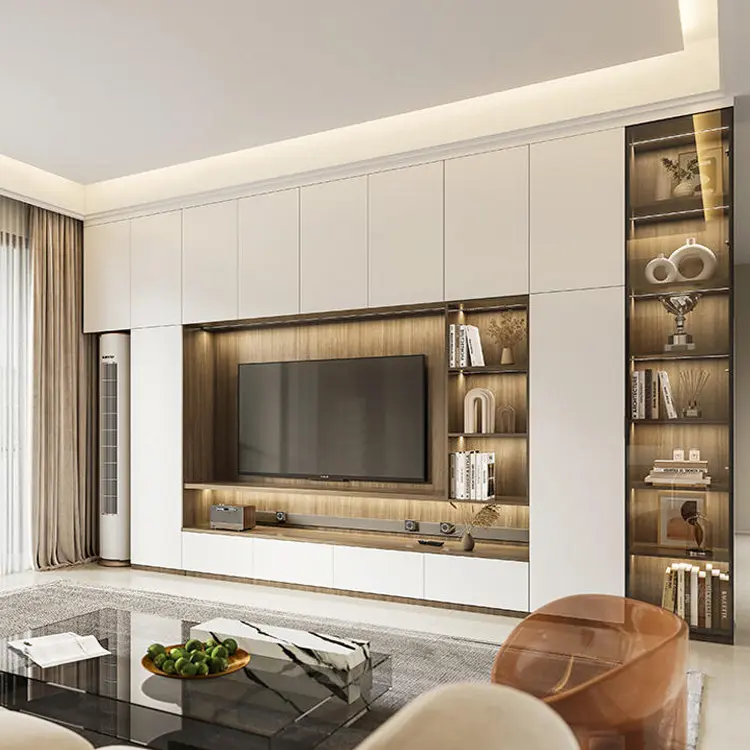 Modern Built In White TV Entertainment Center Wall Unit Stand Cabinet