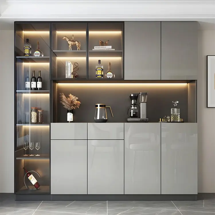Contemporary Dining Room Light Gray Buffet Cabinet Wood Sideboard