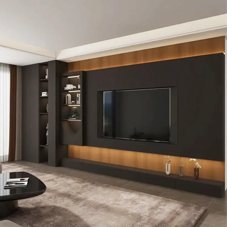 Modern Floating Black TV Entertainment Center Wall Unit With Storage Shelf