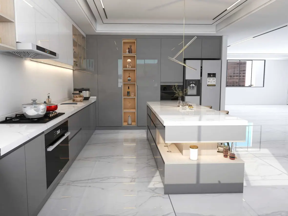 Modern Two Tone Grey And White Kitchen Cabinets