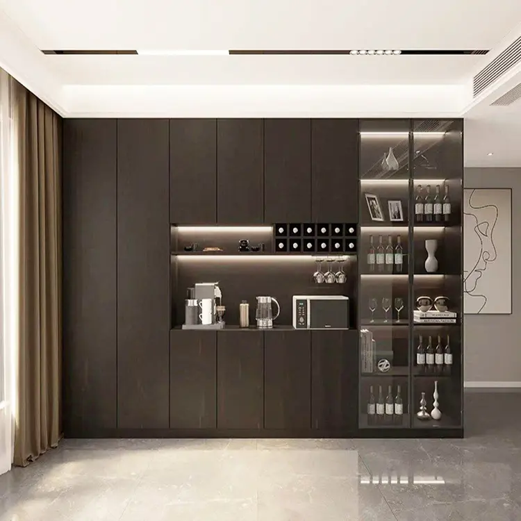 Modern Black Wood And Glass Display Cupboard Storage Unit Cabinet For Living Room