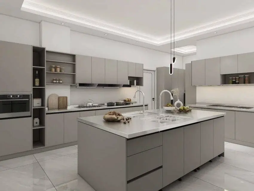 Modern Grey Laminated Marine Plywood Kitchen Cabinets
