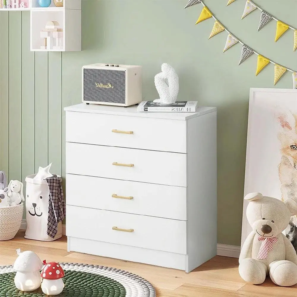 Modern White 4 Drawer Storage Cabinet Dresser Chest Of Drawers