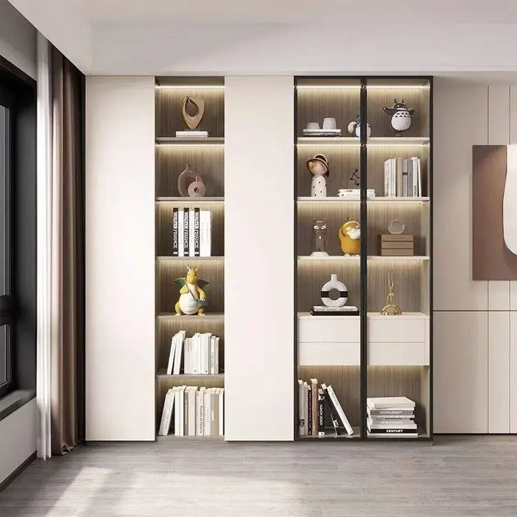 Modern Large Wall Book Cabinet Tall Bookshelf White Modular Wood Bookcase With Glass Doors