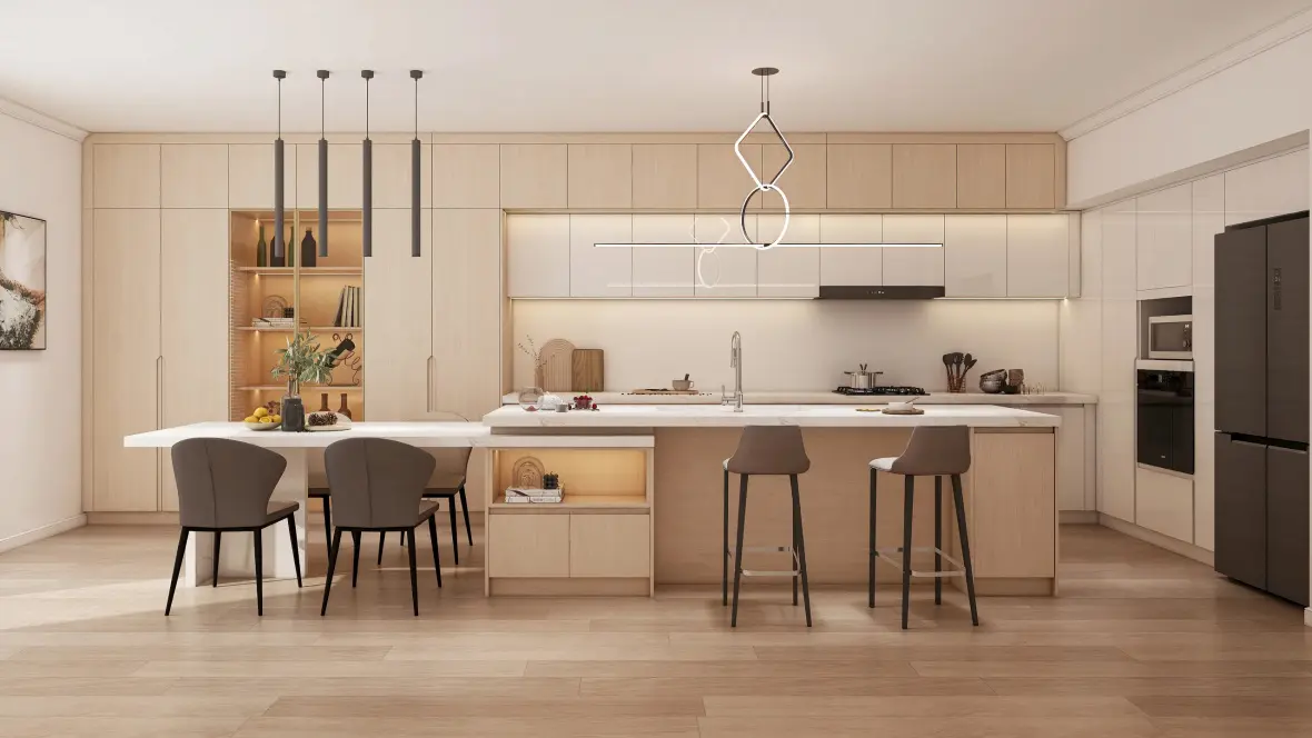 Modern Light Wood Melamine Board Pantry Cupboard Kitchen Cabinet