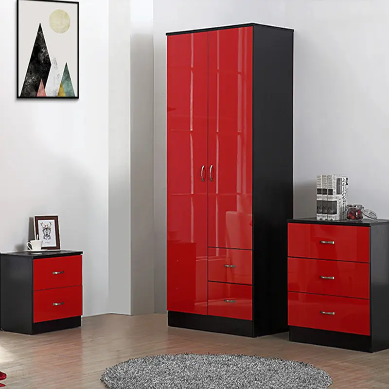 Modern Red Wood Full Bedroom Furniture Sets
