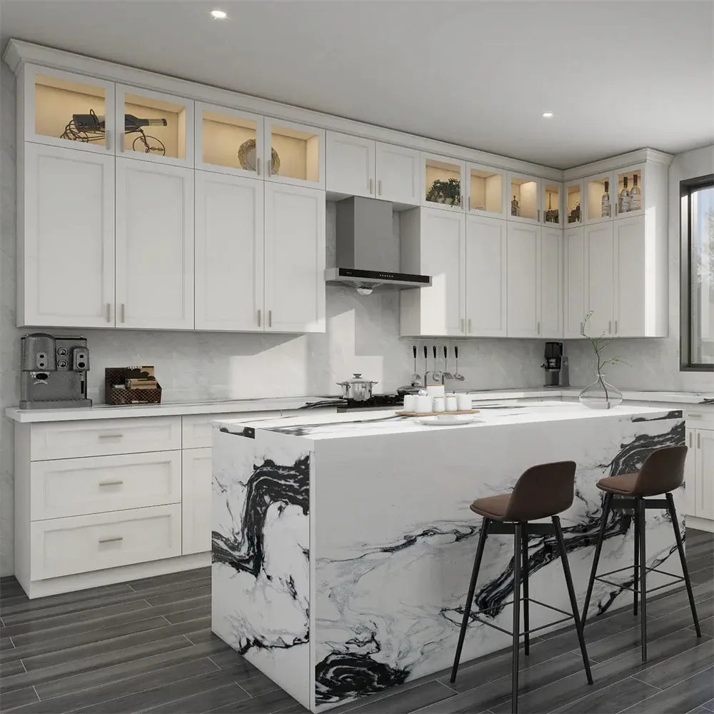 Modern White Shaker Style Kitchen Cabinets With Island