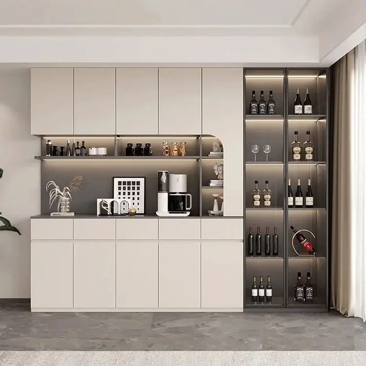 Custom Living Room Furniture Large White Cupboard Built In Glass Door Display Storage Cabinet