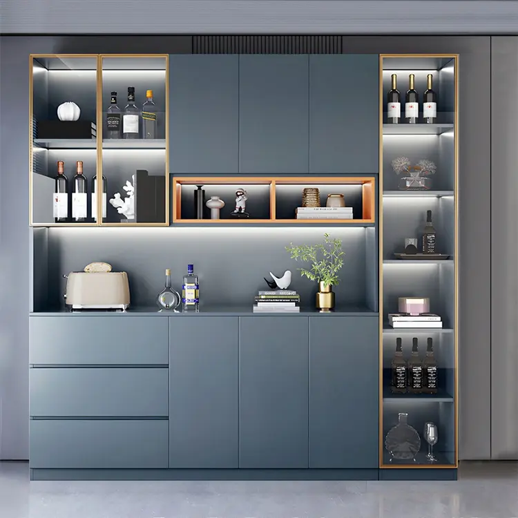 Modern Blue MDF Side Board Buffet Cabinet Plywood Sideboard