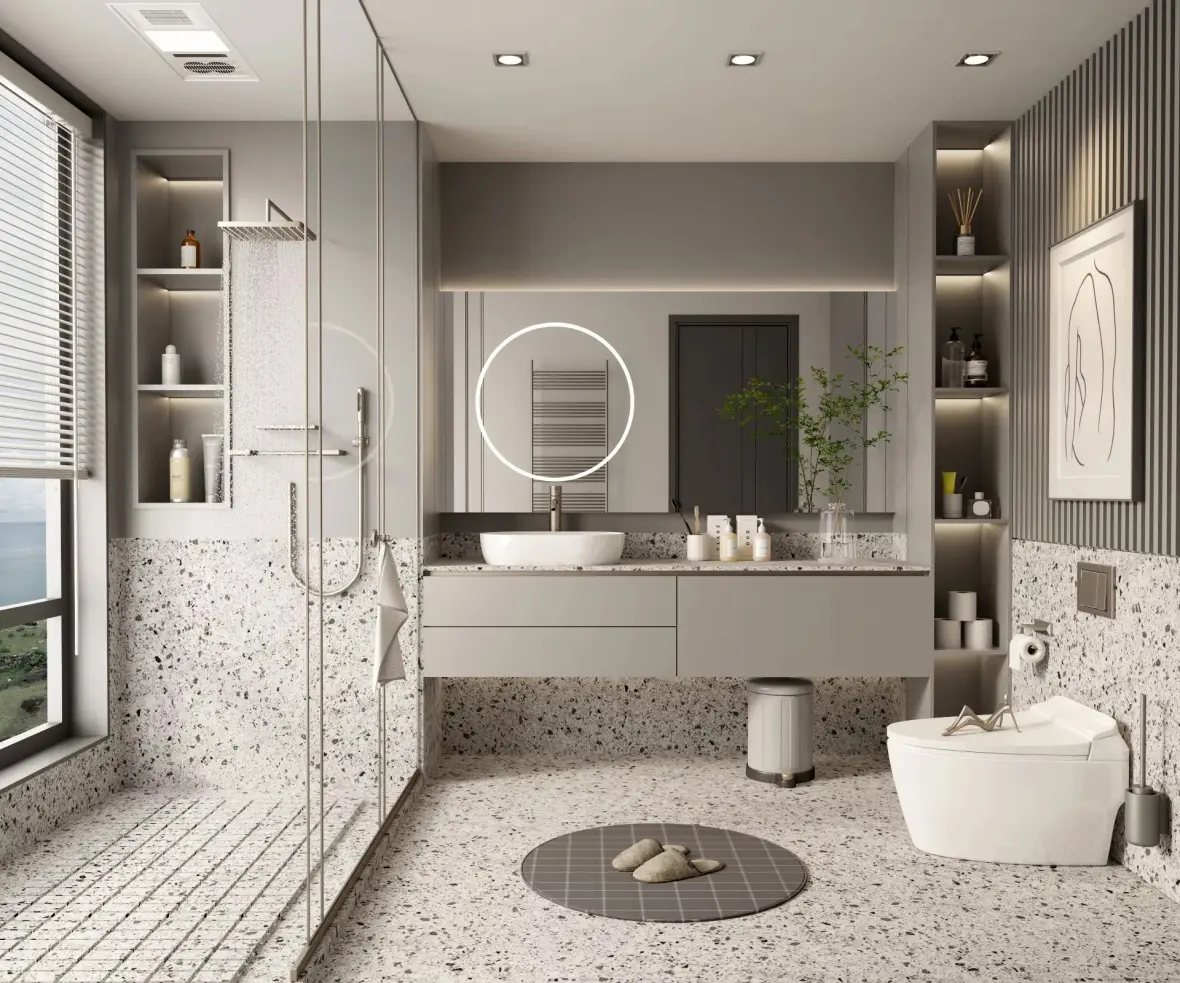 Modern Wall Mounted Gray Unit Cabinet Bathroom Vanity With Sink
