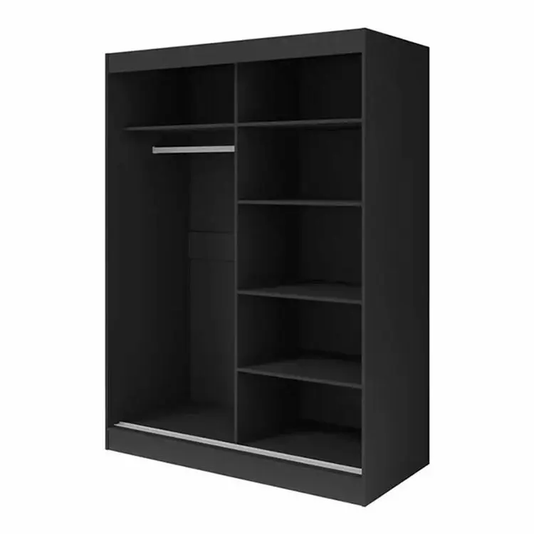 Modern Black 2 Mirrored Sliding Door Armoire Wardrobe