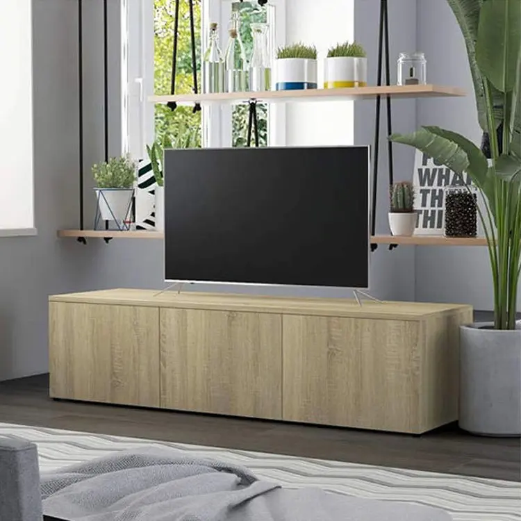Modern Minimalist White Oak Wood TV Stand Cabinet