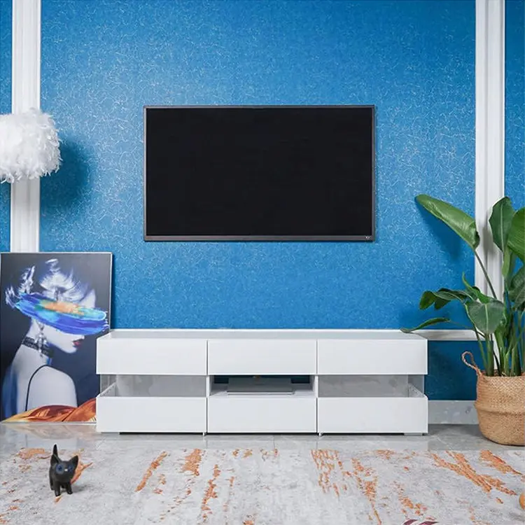 Modern White Media Console TV Unit Stand Cabinet With Storage Drawers