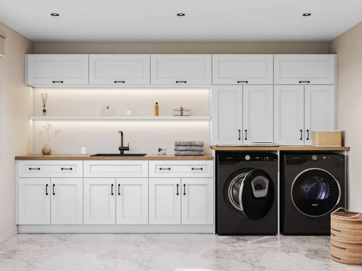 Custom Modern White Shaker Style Laundry Room Wall Storage Unit Cupboard Modular Cabinet