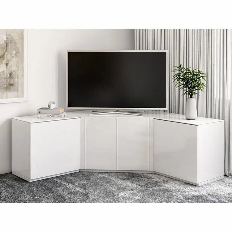 Modern White Entertainment TV Unit Corner Stand Cabinet