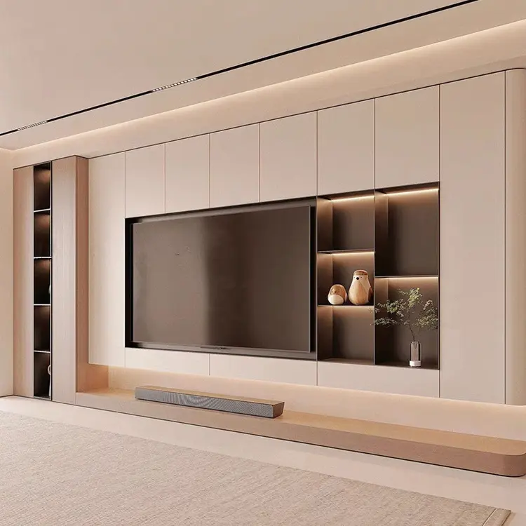 Modern Living Room White Wall Mounted TV Media Console Unit Cabinet