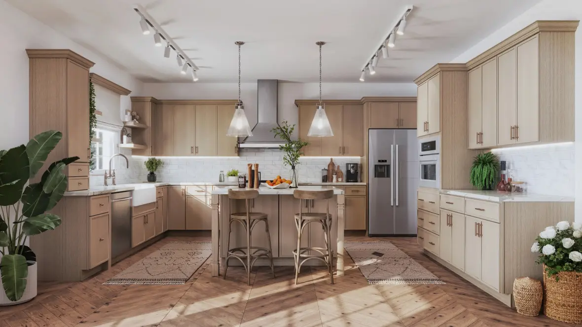 Minimalist Slim White Oak Shaker Kitchen Cabinets