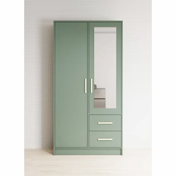Modern Sage Green Double Door Armoire Cabinet Wardrobe With Mirror And Drawers