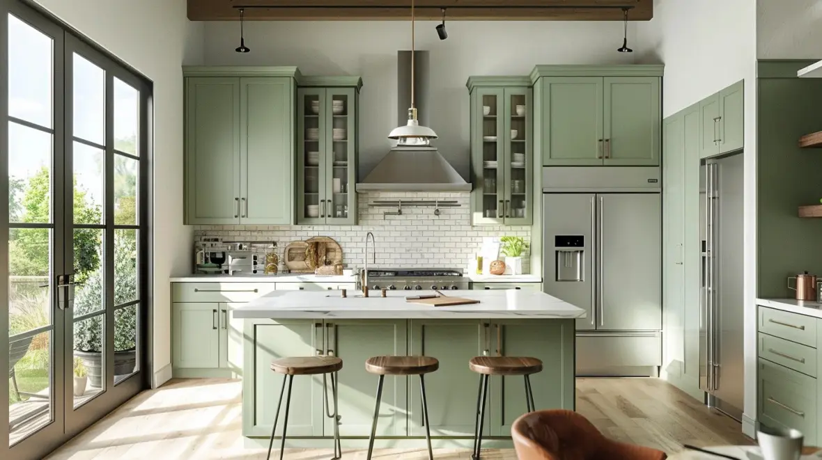 Modern Sage Green Shaker Kitchen Cabinets