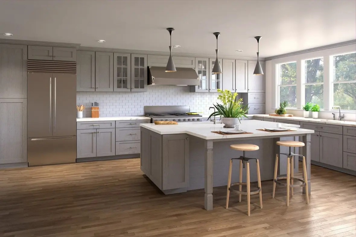 Custom Modern Light Grey Shaker Kitchen Cabinets