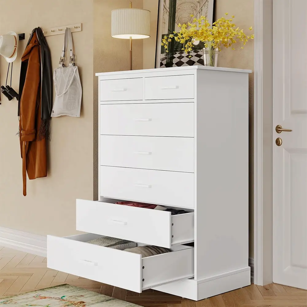 Modern White Tall 7 Drawer Storage Cabinet Dresser Chest Of Drawers