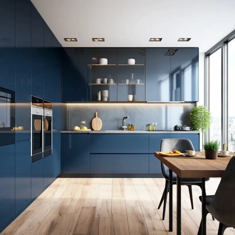 Modern Blue High Gloss Lacquer Kitchen Cabinets