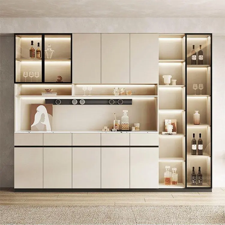 Modern White Large Wall Cupboard Tall Display Storage Cabinet With Glass Doors And Shelves