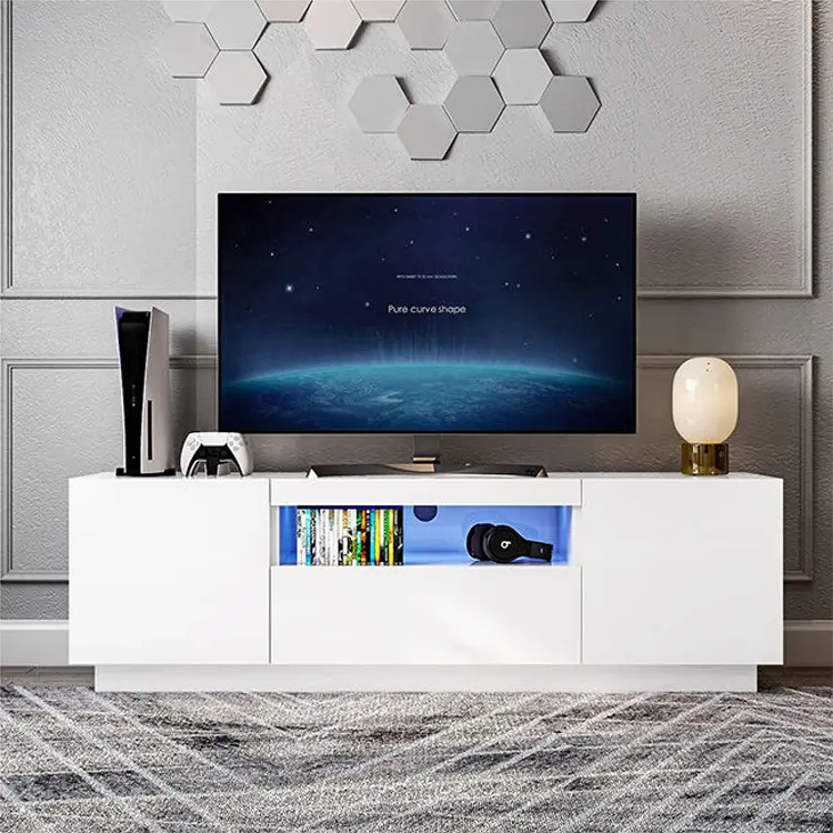 Modern White High Gloss Entertainment Center TV Unit Table Stand Cabinet