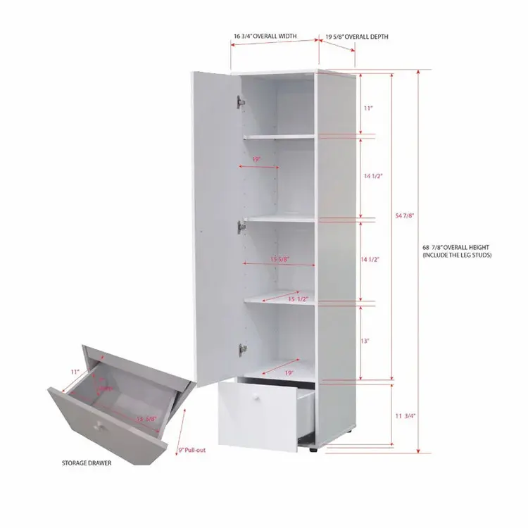 Modern Small Single Door White Armoire Wardrobe With Drawers