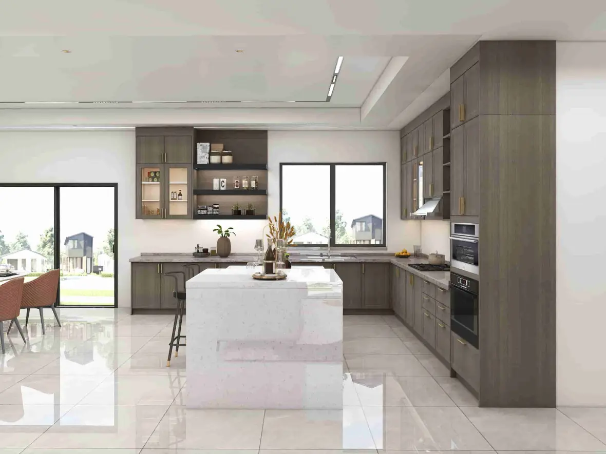 Bespoke Modern Grey PVC Board Kitchen Cabinet