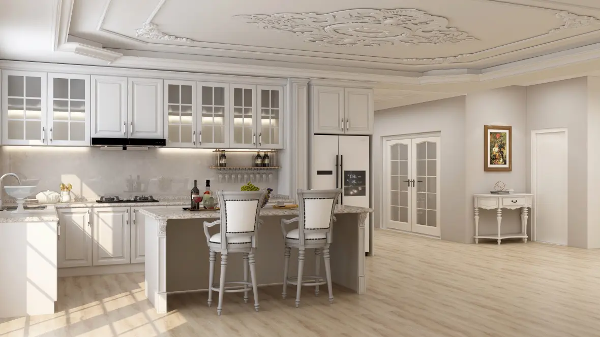 French Style White Solid Wood Kitchen Cabinets