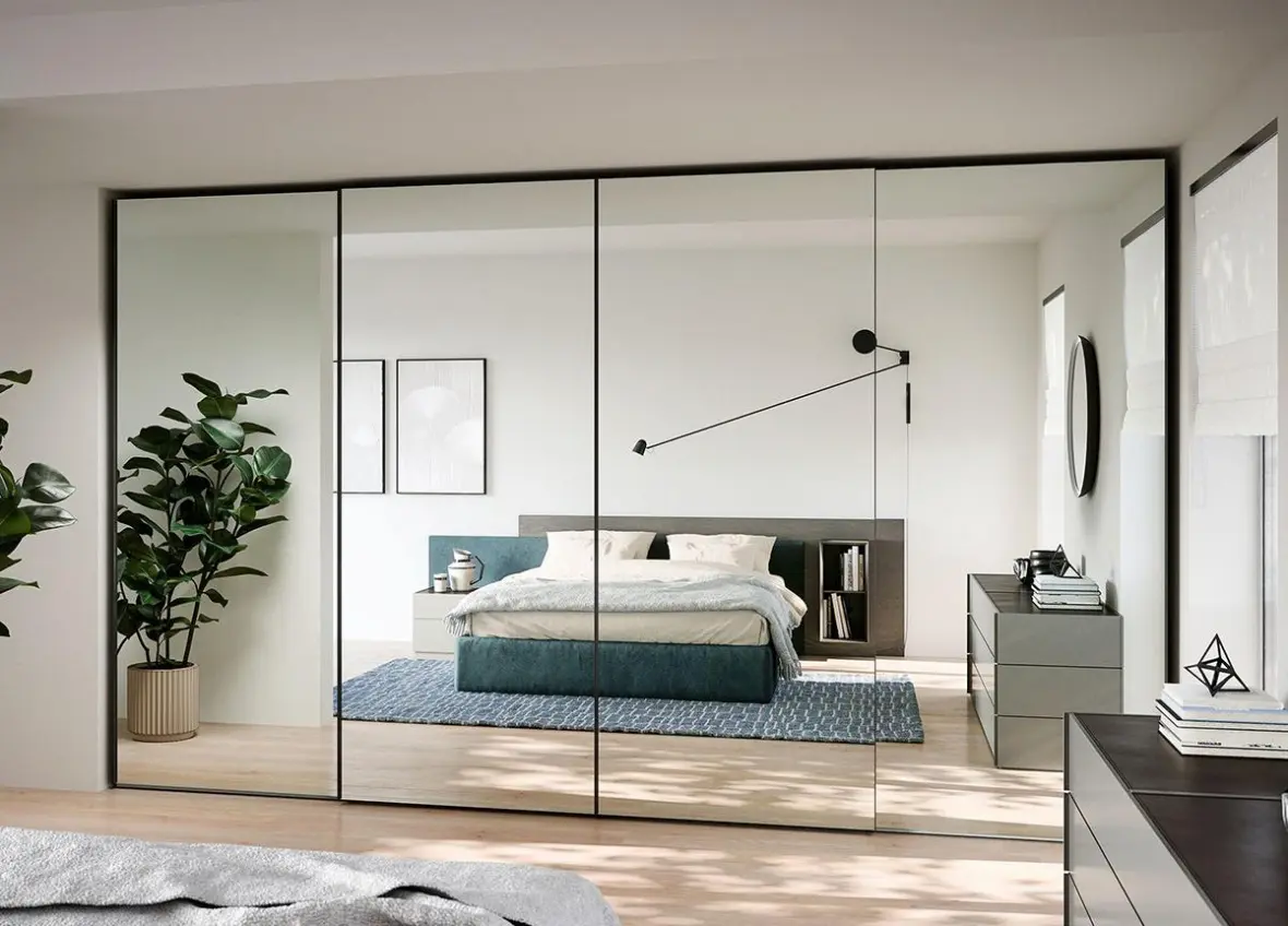 Modern Bedroom Fitted Closet Wardrobe With Sliding Mirror Door