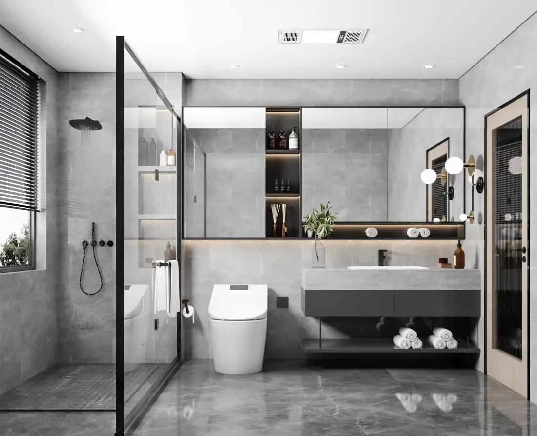Modern Floating Dark Gray Unit Cabinet Bathroom Vanity With Vessel Sink