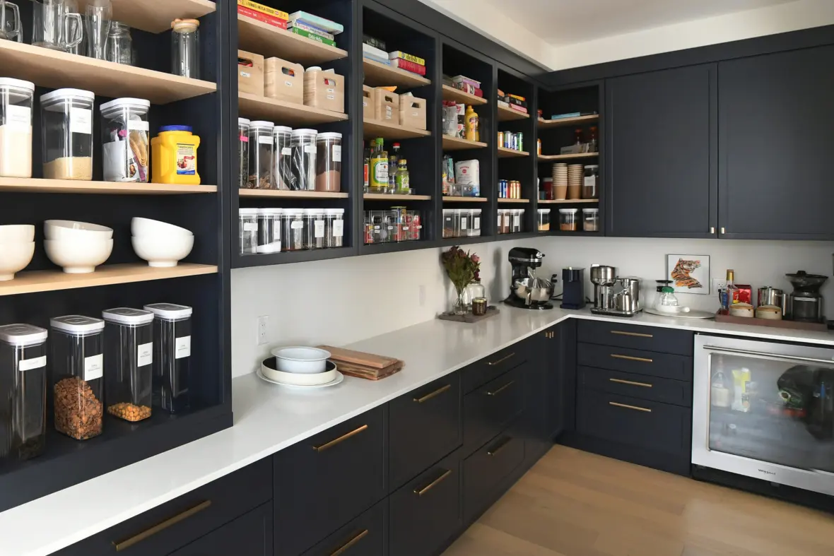 Custom Modern Black Kitchen Food Cupboard Walk In Pantry Wall Storage Unit Cabinet