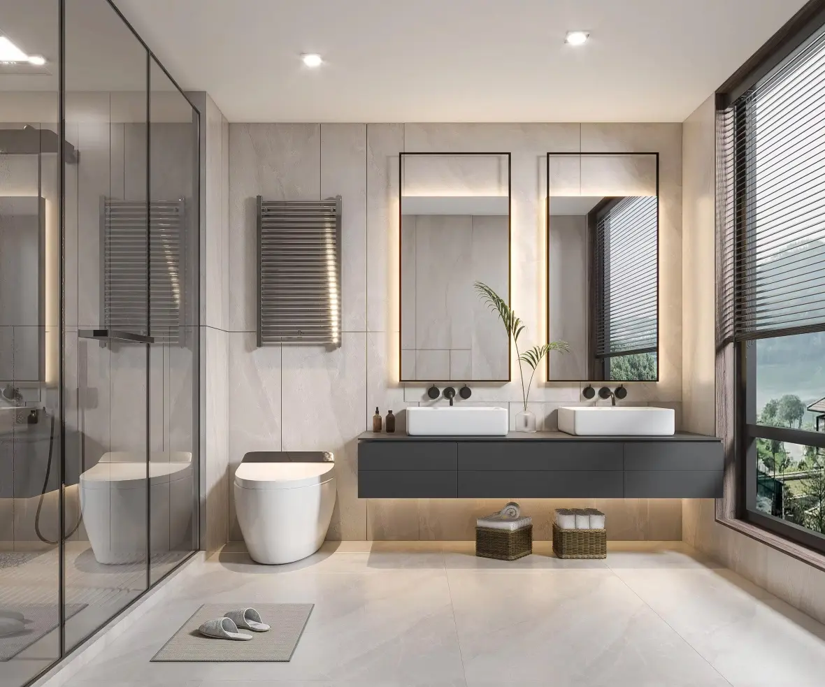 Modern Wall Mounted Black Unit Cabinet Bathroom Double Sink Vanity