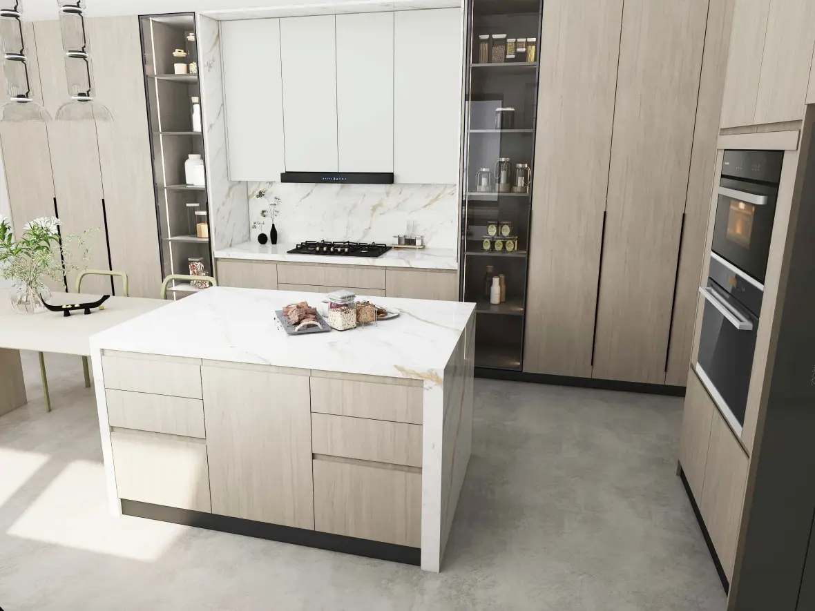 Modern White Oak Veneer Kitchen Cabinets