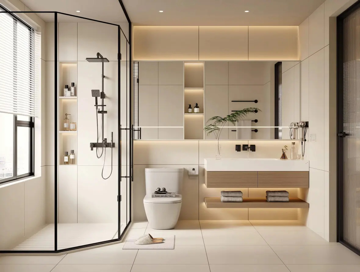 Modern Wall Hung Cupboard Light Oak Bathroom Vanity Cabinet