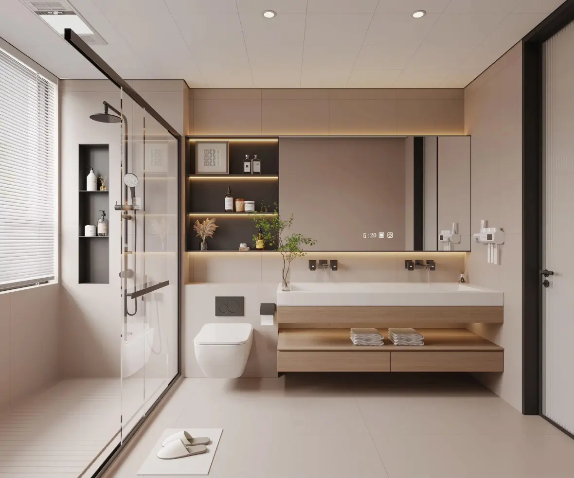 Custom Bathroom Furniture Floating White Oak Vanity Cabinet With Double Sink