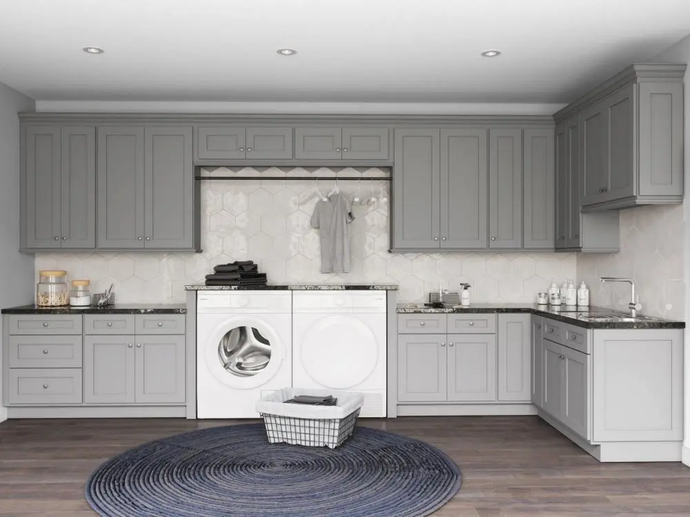Custom Bathroom Tall Cupboard Laundry Room Built In Flat Pack Storage Cabinet With Clothes Hamper And Shelves