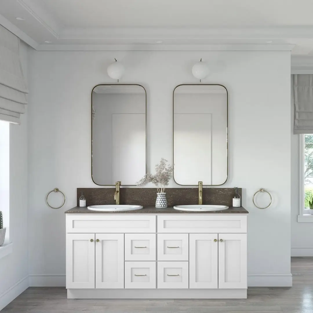 Freestanding White Shaker Style Double Sink Bathroom Vanity Cabinet