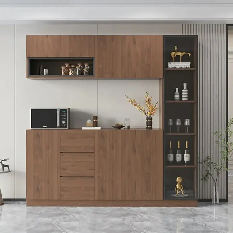 Modern Dining Room Walnut Veneer Wood Buffet Cabinet Sideboard