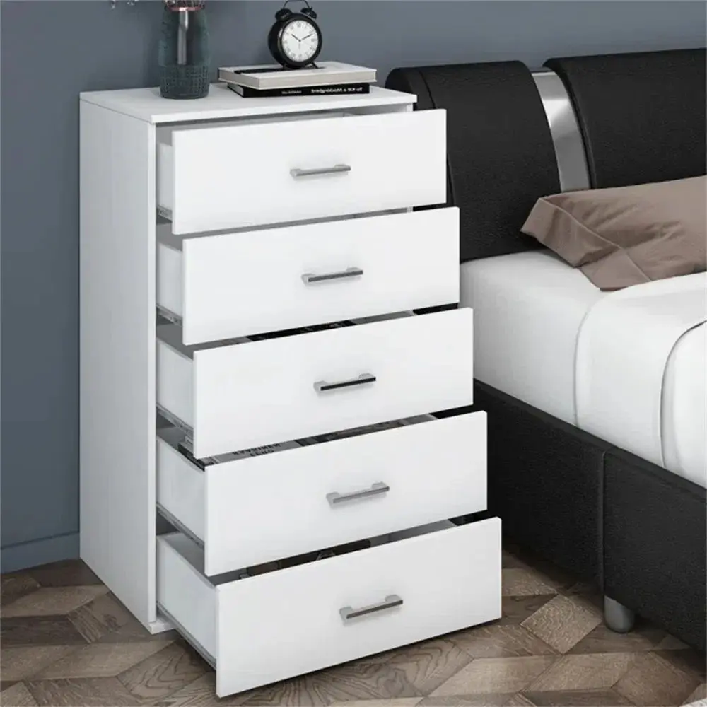 Modern White 5 Drawer Storage Cabinet Dresser Chest Of Drawers