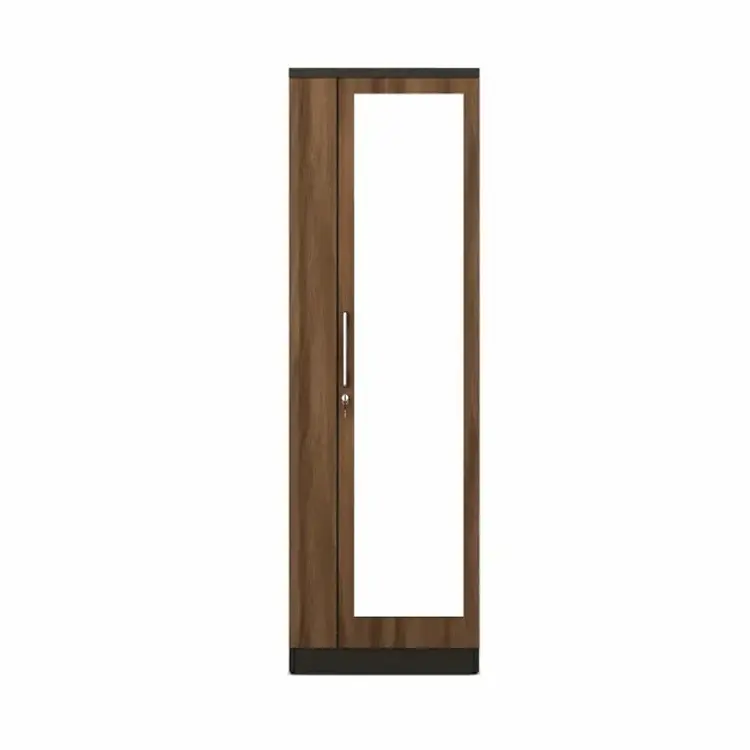 Modern Single Door Walnut Cupboard Armoire Wardrobe With Mirror